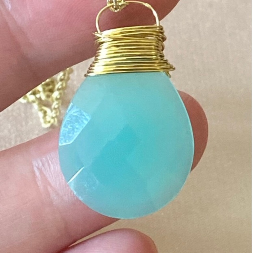 Aqua Chalcedony Gold Plated Necklace, Hand made. New